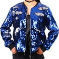 thumbnail image 2 of HXWCHs Plus Size Sequin Baseball Jacket for Women Sparkly Fashion Outerwear Stylish Shiny Coat S Blue, 2 of 5