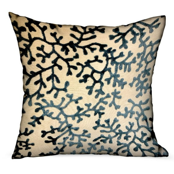 Plutus Deep Blue Reef Blue, cream Floral Luxury Throw Pillow Double sided 26" x 26"