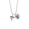 thumbnail image 2 of Delight Jewelry Silvertone Caduceus - DA Silvertone Script Initial Disc - Y - Charm Necklace, 20"+3", 2 of 4