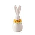 thumbnail image 3 of 2 PCS White Ceramic Easter Bunny Figurine with Floral Accents, Porcelain Rabbit Decor for Farmhouse Tabletop, Shelf, or Mantel Display, Spring Home or Office Decorative Centerpiece, 3 of 8