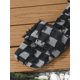 thumbnail image 3 of Women Checkered Pattern Raw Trim Slide Sandals, Denim Fashion Sandals, 3 of 4