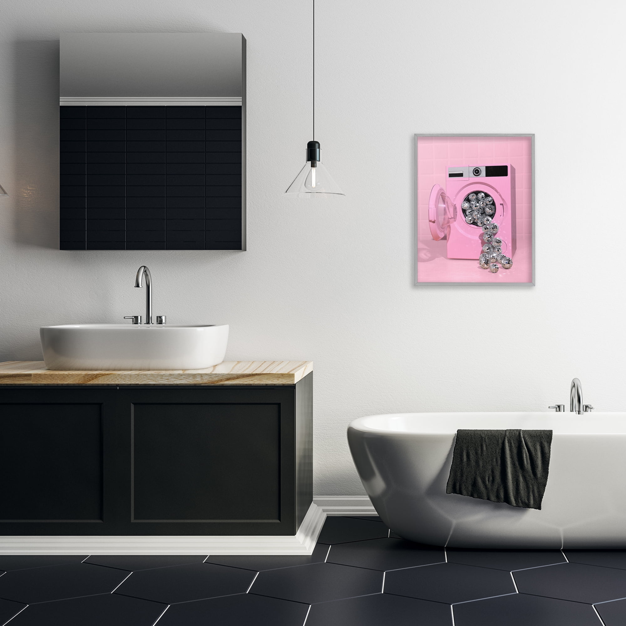 Stupell Industries Disco Laundry Machine over Pink Gray Framed Giclee Art, design by LISH Creative