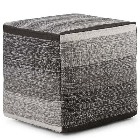 Simpli Home Naya Pouf Cube Bohème de 16 Pouces de Large en Coton Tissé à la Main à Motifs Gris Mélangé