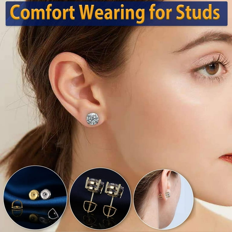 3 Pairs Screw Earring Backs, 925 Sterling Silver Screw on Earring Backs Replacements for Studs, 18K Gold Plated Hypoallergenic Screw Backs Fit for