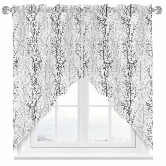 Grey Tree Swag Valances for Windows 2 Pack Branch Swag Kitchen Curtains 45 Inches Long Rod Pocket Short Window Treatment for Kitchen Bathroom 36"x45"