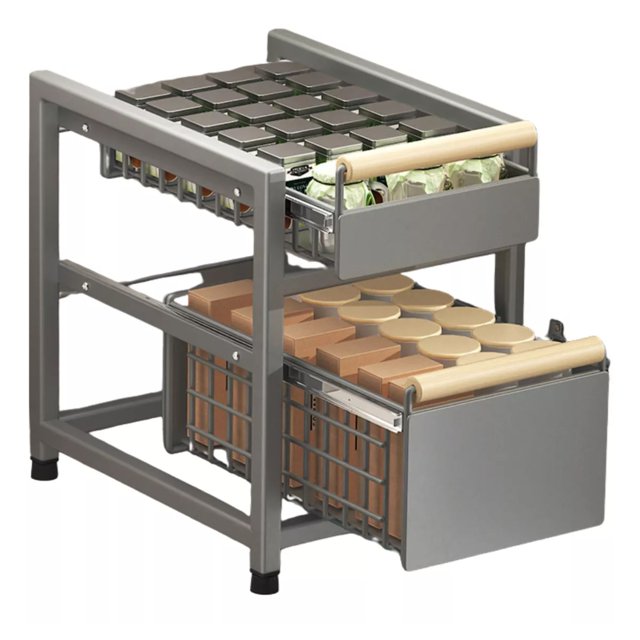 Gabinete Organizador Deslizable Doble Nivel Para Cocina Estante de Almacenaje Color Gris Obscuro para cocina