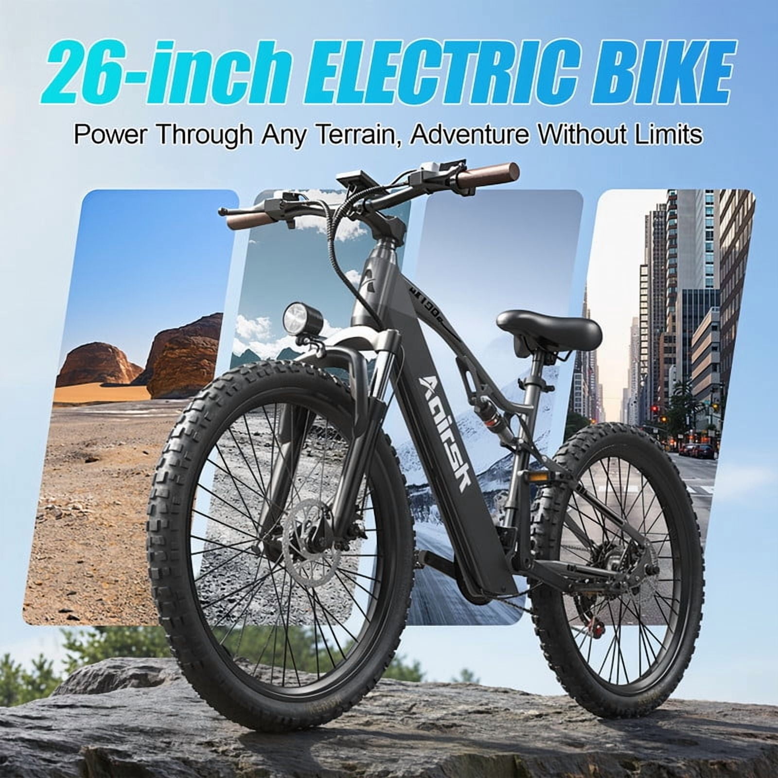 Aairsk XT90 1500W Peek Motor 28MPH Ebike For Adults,48V 20AH Battery,26" Electric Bike With Full Suspension UL2849