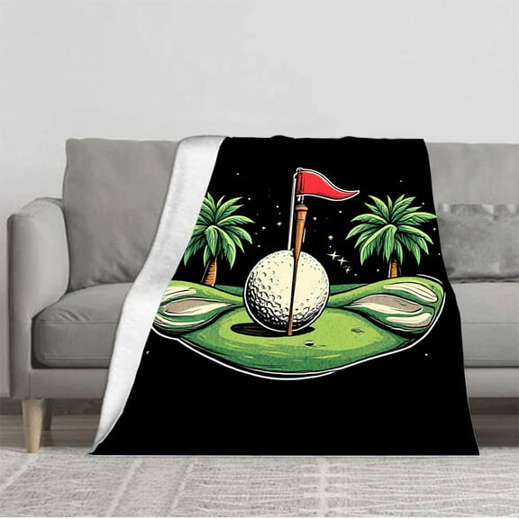 Cozy Flannel Blanket with Whimsical Golf Course Design - Soft Warm Perfect for Sofa Travel Bed or Chair