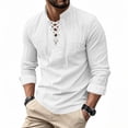 thumbnail image 2 of JTieacloth Casual Fashion Linen Long Sleeve Shirt With Drawstring Stand Collar Hip Hop Stylish Top For Outfits Wedding Button Down Shirt White, 2 of 5