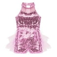 thumbnail image 3 of Aiihoo Kids Girls Sleeveless Mesh Splice Shiny Sequins Dance Leotards Ruffles Tulle Jumpsuit Jazz Gymnastics Unitards Pink 5, 3 of 7