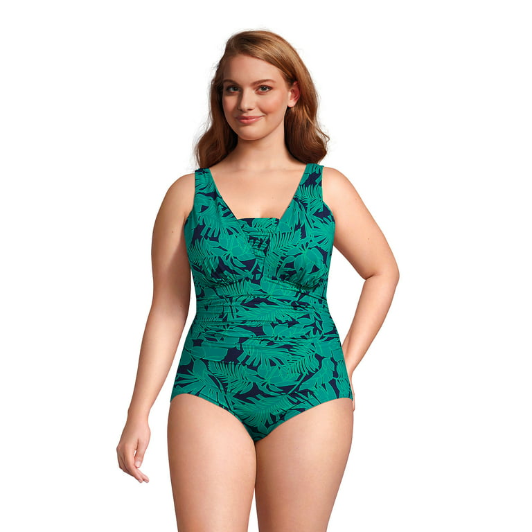Lands' End Women's Plus Size SlenderSuit Grecian Tummy Control Chlorine  Resistant One Piece Swimsuit 