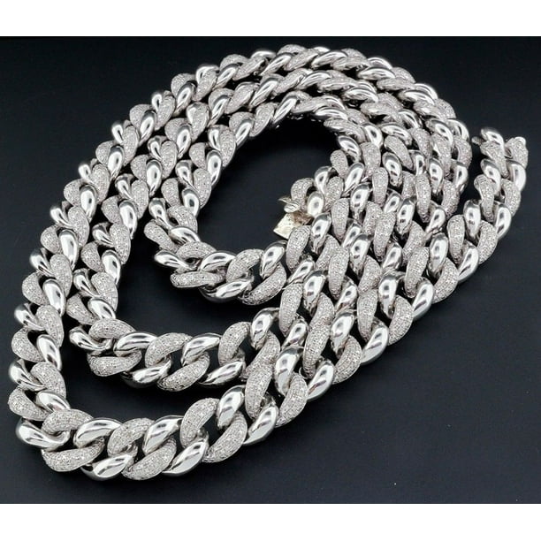 Jewelry For Less Diamond Miami Cuban Chain Mens 925 Sterling Silver 11 Mm Necklace Link 8 Ct 