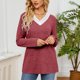thumbnail image 4 of Camiseta de manga larga con cuello en V para mujer Top tipo túnica de manga larga con cuello en V para mujer Top de otoño con cuello en V con empalme de encaje Top básico, 4 of 7