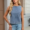 thumbnail image 4 of IUYRTFE Women's Denim Look Crop Tank Top Crew Neck Sleeveless Center Seam Back Zip Summer – Slim Cotton, 4 of 8
