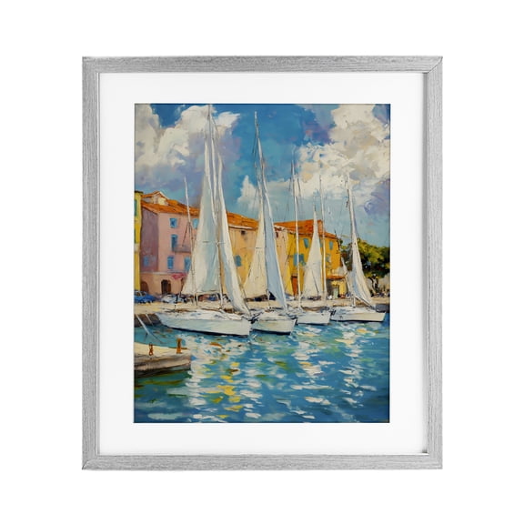 Stupell Industries Sail Away Boat Harbor Gray Framed Print Under Glass, design by Franklyn Gregory