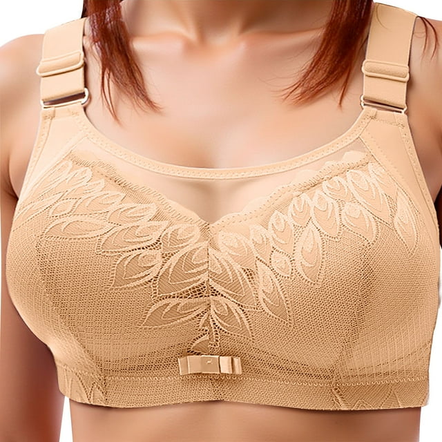 Bmisegm Comfortable Wireless Bras for Women Full Coverage Lace Bra Plus Size Support Bra for Daily Wear Everyday Style Versatile Fit for All Seasons Beige 38
