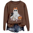 thumbnail image 2 of Women Pink Ghost Black Cat Pumpkin Graphic Crewneck Sweatshirt Cute Halloween Holiday Pullover Top, 2 of 5