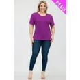 thumbnail image 2 of Saronite Basics Short Sleeve Round Neck Soft Classic T-shirt Top, Dahlia (Women's Plus), 2 of 5