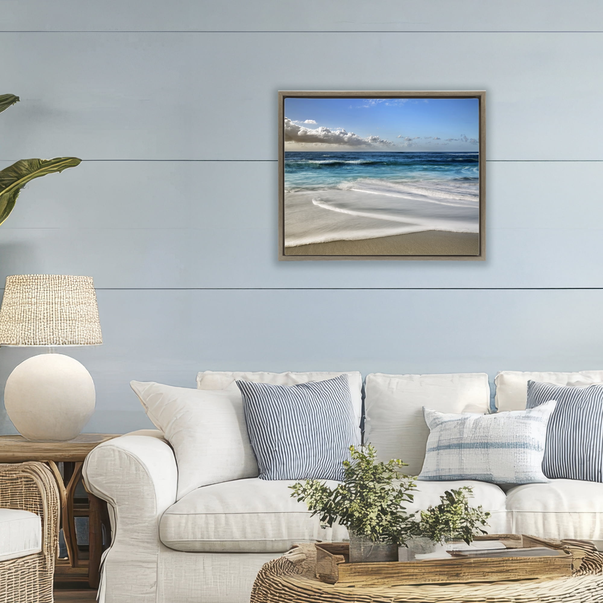 Stupell Industries Morning Foam on Shore Brown Framed Floater Canvas Wall Art, design by Superstock