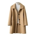 thumbnail image 4 of Mid Length Coat With Notch Lapel Button Front Pockets Long Sleeve Winter Outerwear For Cold Weather, 4 of 4
