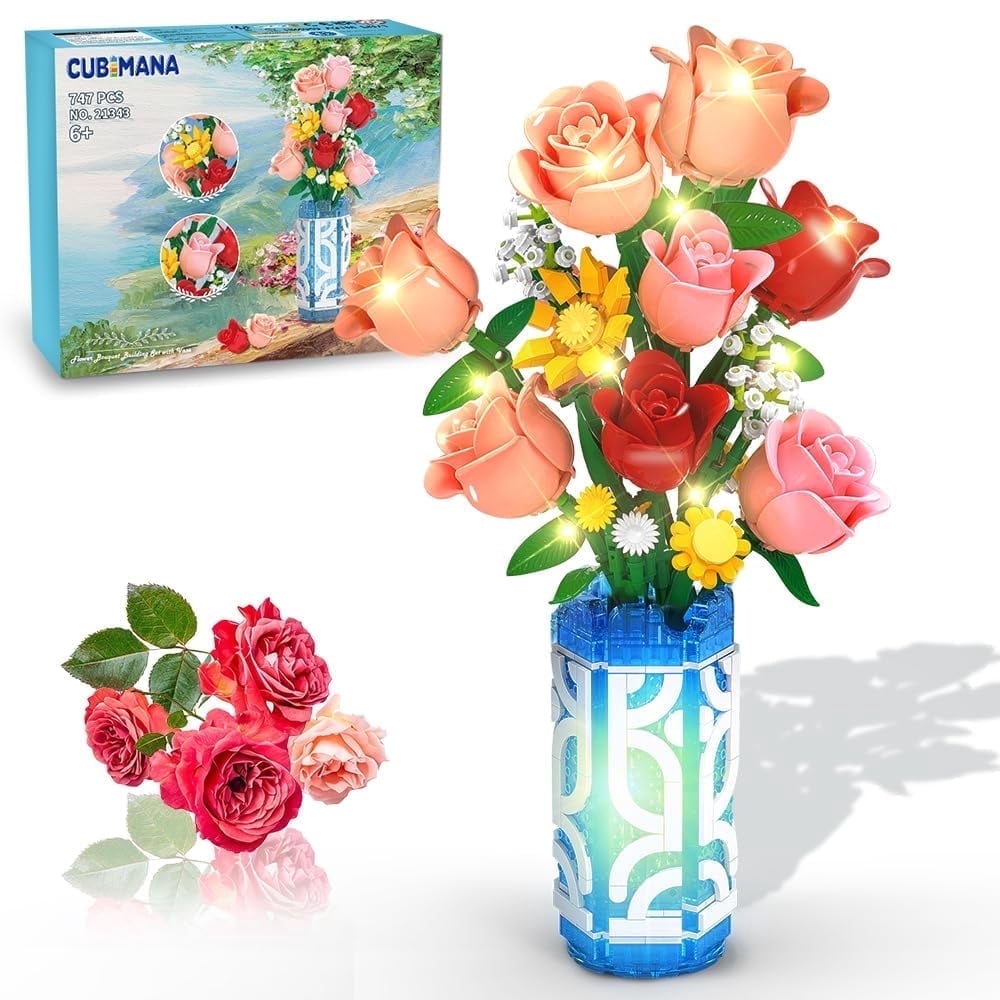 Flower Bouquet Building Set For Adults | 1045pcs Botanical Wildflower Collection, DIY Table Centerpiece Decor