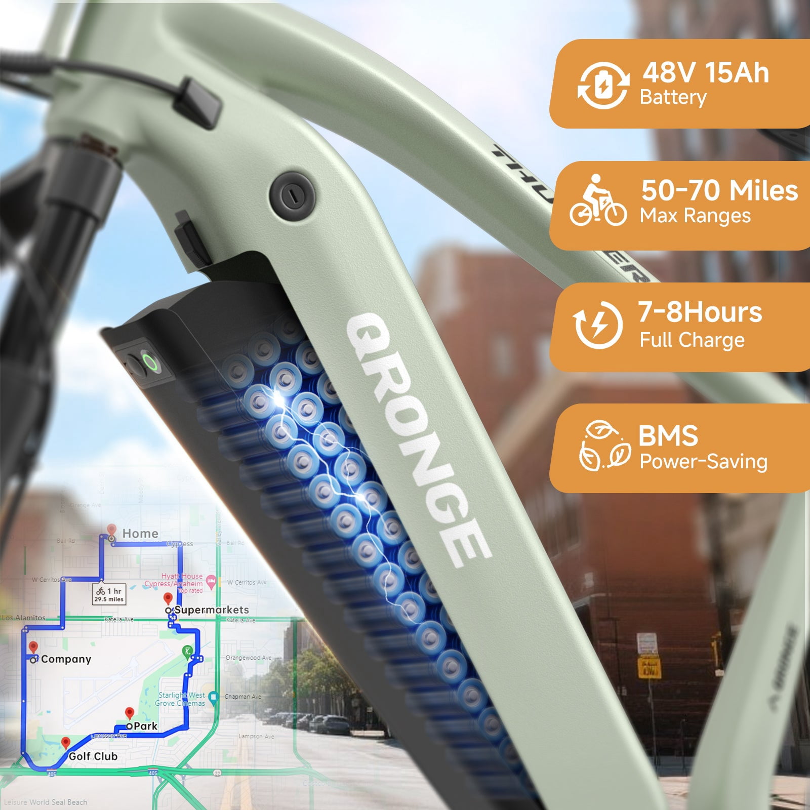 Qronge 26" Electric Bikes for Adults 1800W Peak 70Miles Max Range Fat Tire Ebike 28 mph Top Speed 48V 15AH Battery E-Mountain Bikes, UL2849 by SGS