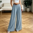 thumbnail image 2 of ClodeEU Women's High Waist Pleated Wide Leg Dress Pants, Casual Loose Trousers with Pockets （No Belt） Blue,Women's Plus S, 2 of 8