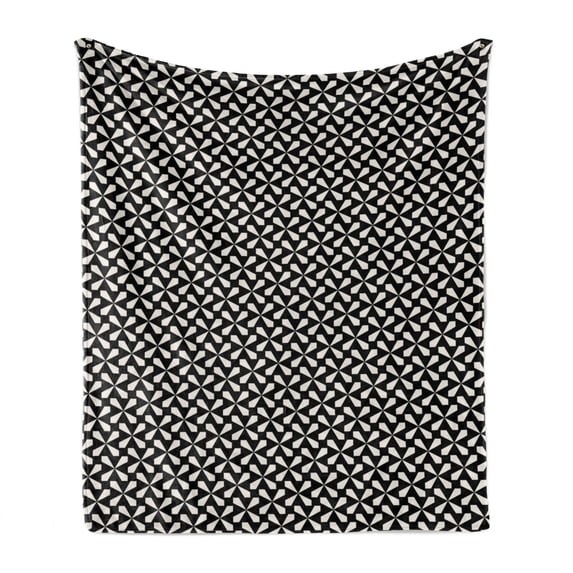 Abstract Soft Flannel Fleece Throw Blanket, Monochrome Geometric Repetitive Simplistic 70's Retro Illustration, Cozy Plush for Indoor and Outdoor Use, 70" x 90", Eggshell and Dark Brown, by Ambesonne