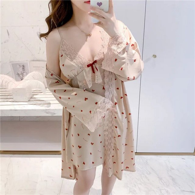 Pijama femenino con tirantes, conjunto de dos piezas con almohadilla para el pecho, pijama de fresas, servicio a domicilio, lencería pijama de Navidad