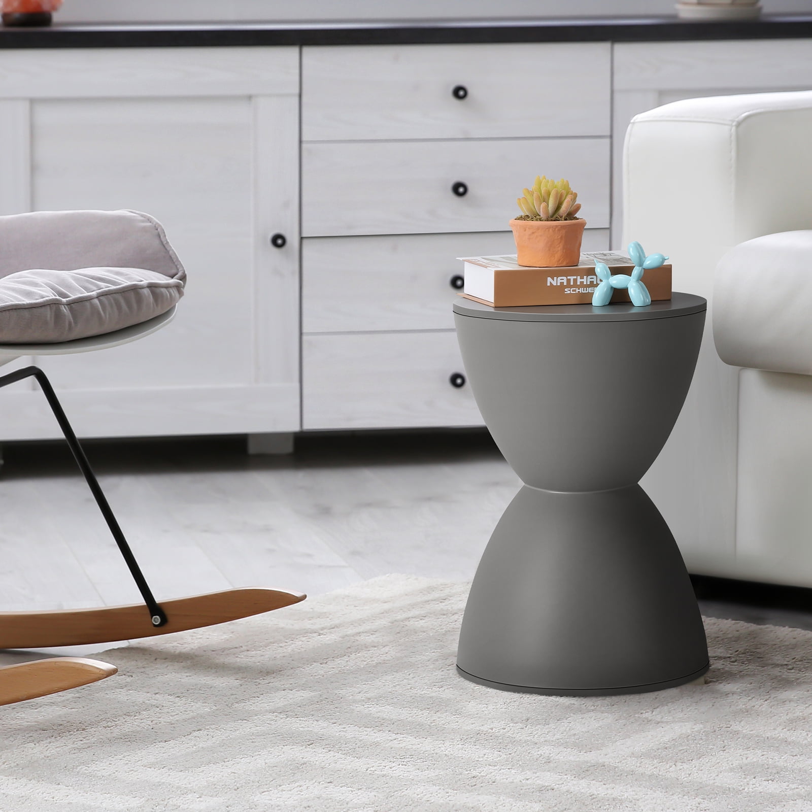 Plastic Hourglass Side Table Bedroom Nightstand, Gray