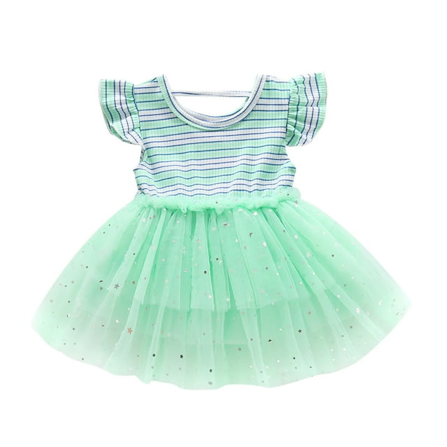 Birdeem Robe Princesse en Tulle à Rayures Arc-en-Ciel à Volants pour Bébé Fille