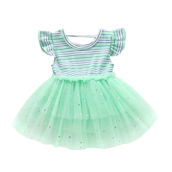 HBYJLZYG Flutter Sleeve Tulle Princess Dress, Toddler Baby Girls Ruffles Rainbow Striped Print Star Dress 6 Months-4 T