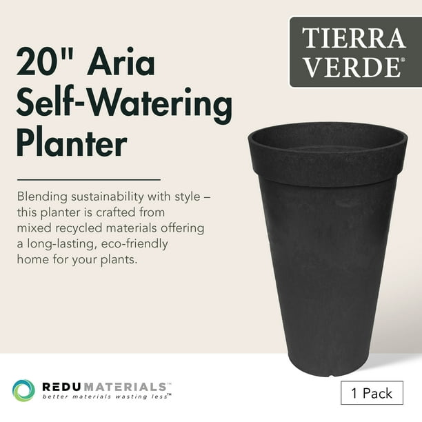 Tierra Verde Aria Indoor Outdoor Self Watering Planter, 12.5"W x 20"H, Black
