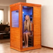 Seizeen Sauna for Home, 1170W Far Infrared Sauna for Single Person, 360°Heating Sauna Room with Independent Floor Heating, Speakers, Colorful Ambience Light, 77-140℉, US Warehouse Delivery