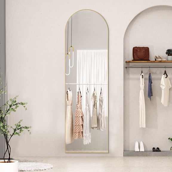 CONCETTA 64"x21" Arched Full Length Mirror, Full Body Standing Mirror Hanging Leaning for Home, Silver