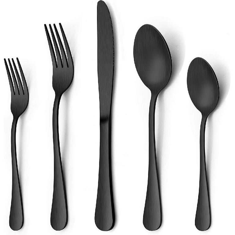 Vesteel 40 Piece Matte Black Silverware Set, Stainless Steel Black Flatware Cutlery Set for 8, Fancy Kitchen Utensil Tableware Set - Satin Finish