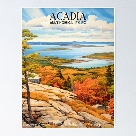 Acadia National Park, Frenchman Bay and Bar Harbor from Cadillac Mountain Poster, 8x12 UNFRAMED