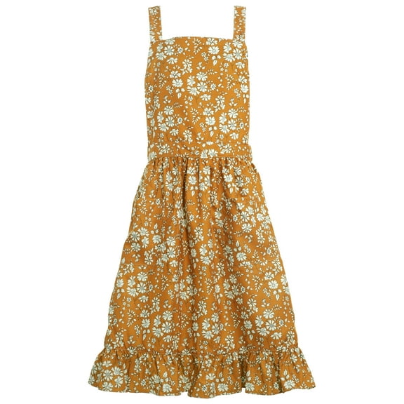 FEOYA Aprons for Women Cute Pinafore Apron Dress Floral Chefs Apron 2 Pockets Bib Apron Vintage Long Thin for Kitchen Baking Gardening Painting Cooking Florists Green/Khaki