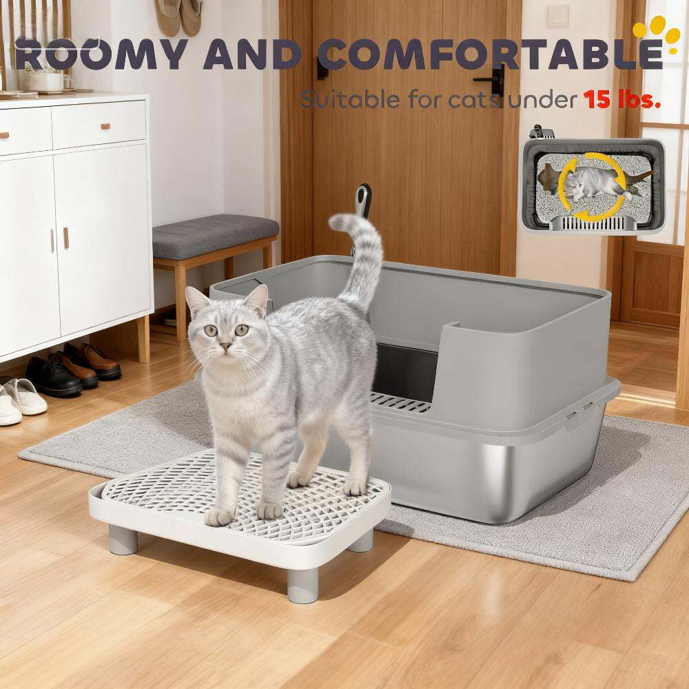 Orthopedic Dog Bed, Stainless Steel Cat Litter Box with High Sides, Metal Cat Litter Box with Scoop, Gray Dog Bed,Polypropylene,Stainless Steel Cat Bed, Pet Supplies Pet Beds & Furniture