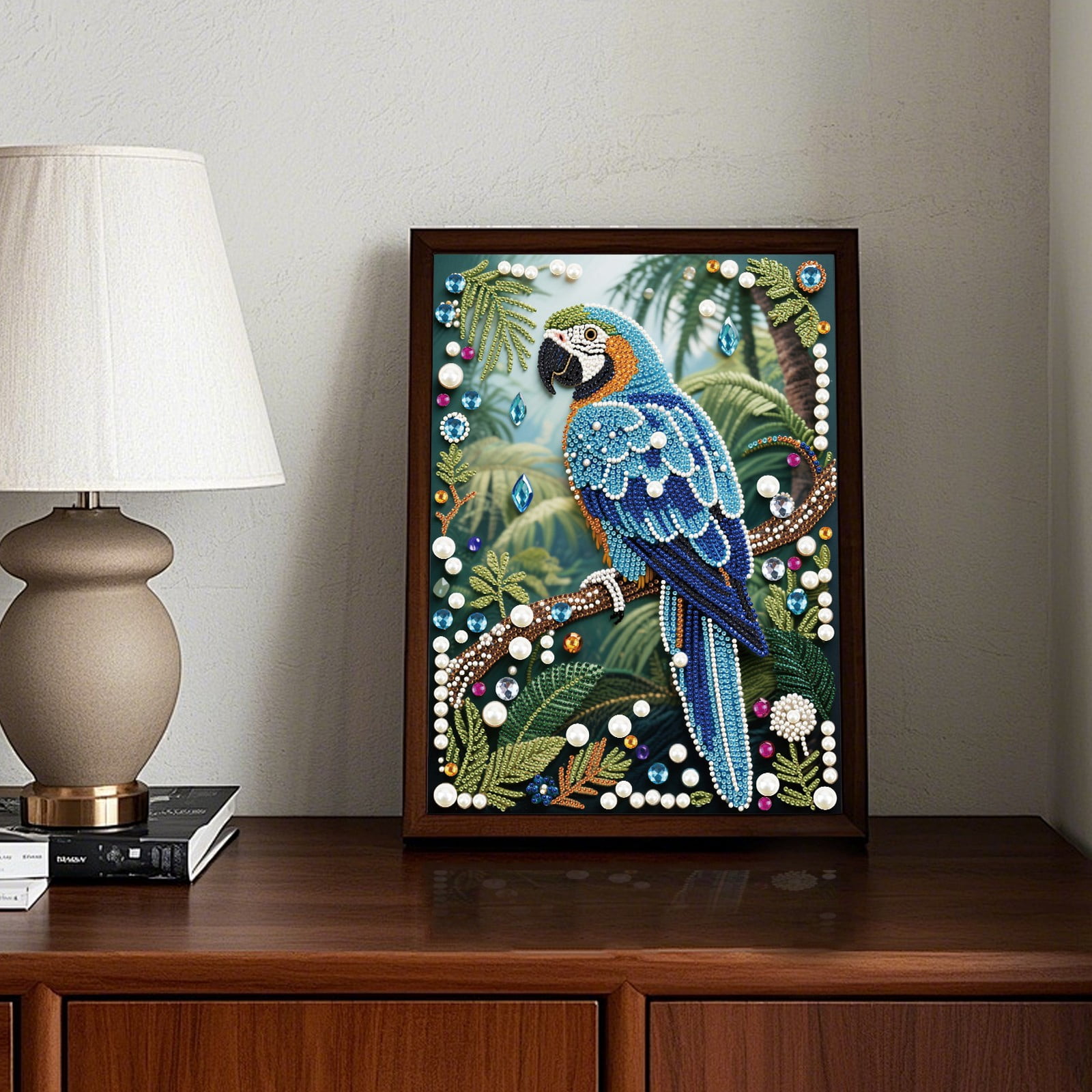 FLOPESN 4PCS Parrots DIY Gemstone Pearl Painting Kit - 9.84x13.78 Inch Frameless Colourful Canvas Art for Adults, Stress Relief Craft & Home Wall Decor