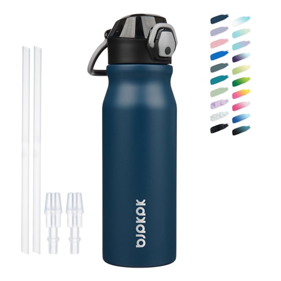 BJPKPK 25oz Stainless Steel Water Bottle with Straw, Insulated Water Bottle, Navy Blue