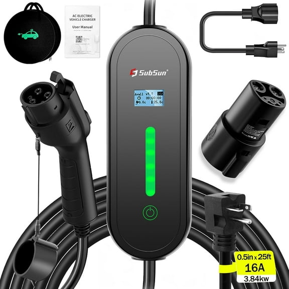 SubSun Universal Portable Level 2 EV Charger 50Amp 240V Electric Car Charger for All North American EVs Includes J1772 and Tesla, 25FT EV Charging Cable with NEMA 14-50 Plug (with Tesla Adapter)
