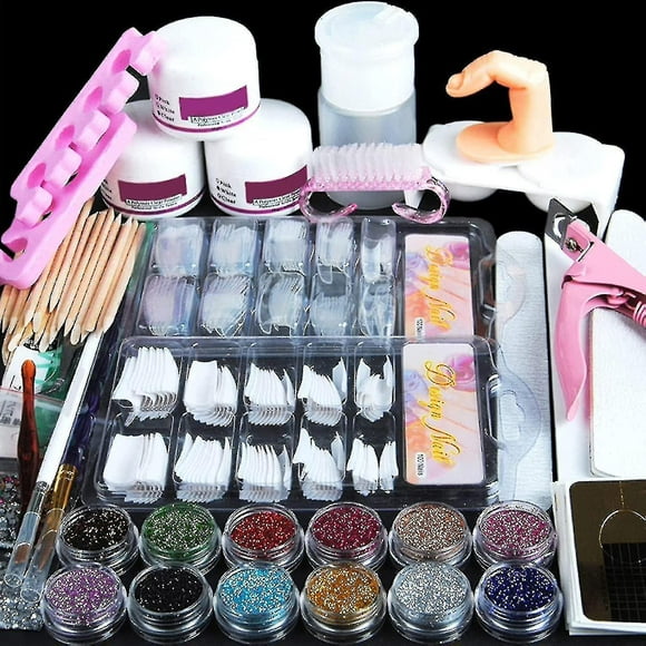 Acrylic Nail Kit Acrylic Powder With Everything Professional For Beginner Glitter Powder False Nail Tips