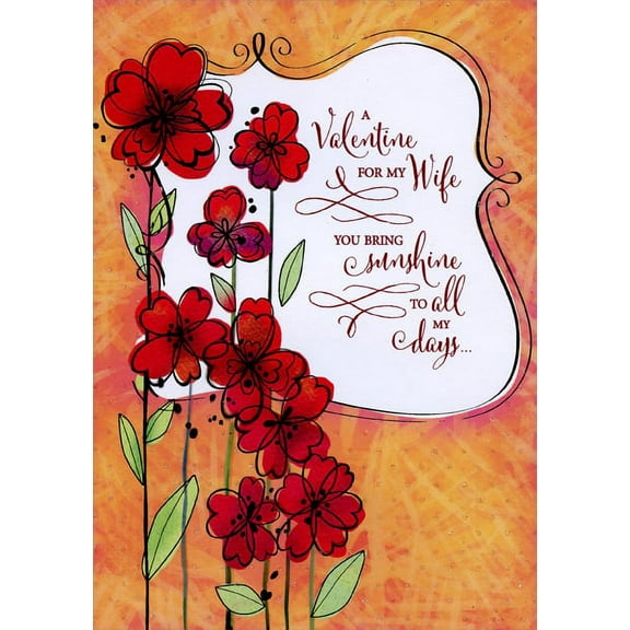 Designer Greetings Red Flowers with Long Stems: Wife Valentine's Day Card
