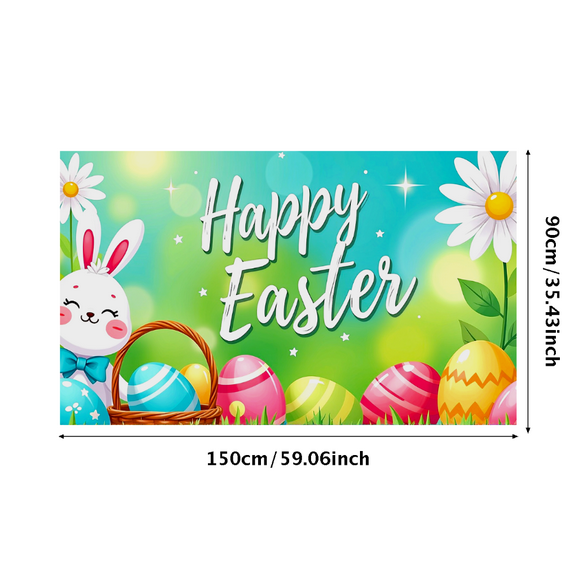 Colorful Easter Themed Bunny Daisy Eggs Background Happy Easter Banner Party Supplies Photography Props Easter Decoration Family Gathering Photo Booth Decor
