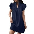 thumbnail image 2 of Aboser Summer Casual Dresses for Women Trendy Flutter Sleeve Mini Dress Elegant V Neck Dresses Loose Fit Plain Dress for Beach Vacation, 2 of 6