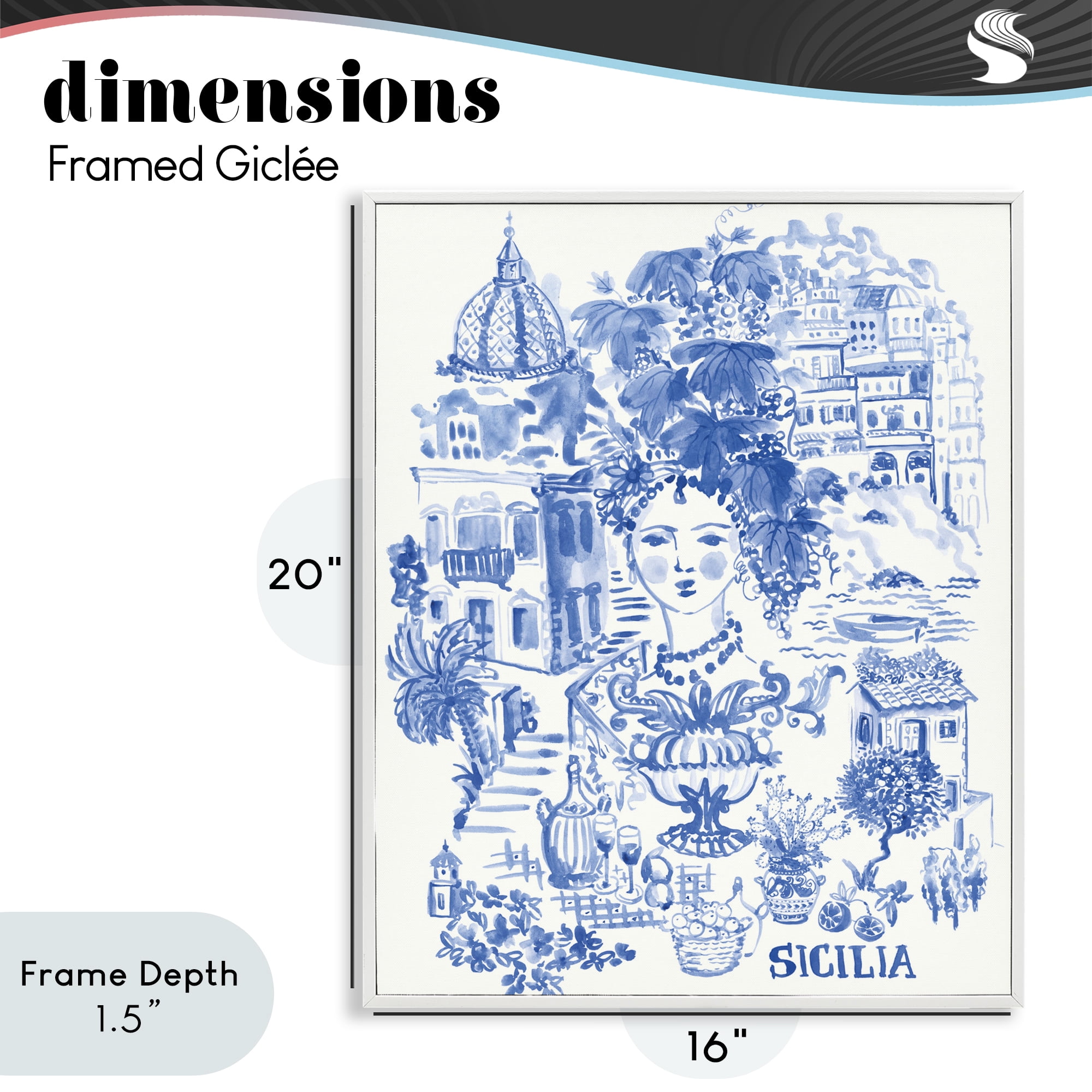 Stupell Industries Sicilia City In Blue White Framed Giclee Art, design by Karolina Sato