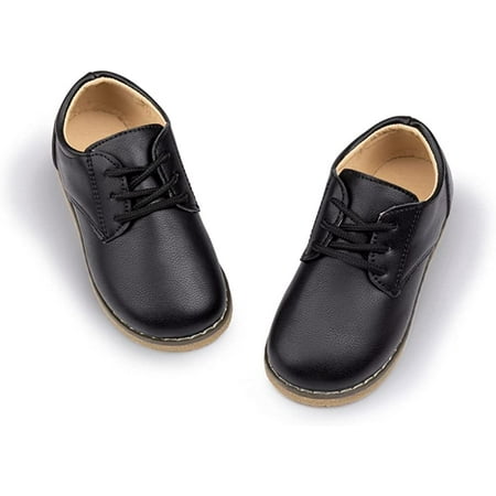 

QWZNDZGR Toddler Boys Girls Dress Shoes Little Kid Oxford Shoes Wedding Church Dress Shoes PU Leather Lace Up School Uniform Loafer Flats