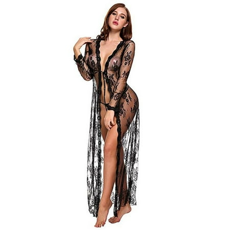 

Lingerie For Women Sexy Naughty Long Lace Dress Sheer Gown See Through Kimono Robe Nightgowns