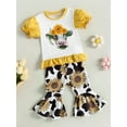 thumbnail image 3 of Suealasg Toddler Baby Girls Western Clothes Short Sleeve Cow Head Print T-Shirts and Floral Print Flare Pants 6M 1T 2T 3T Kids Girls Summer 2Pcs Outfits, 3 of 8